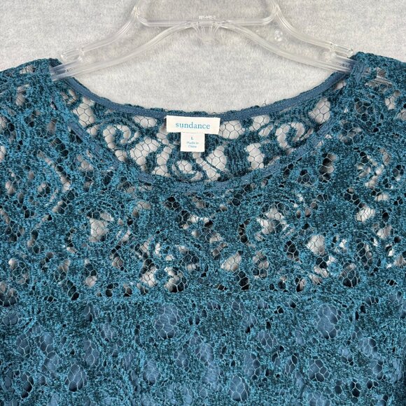 Sundance Large Remarkable Beauty Velvet Lace Overlay Long Sleeve Top Green Boho - Picture 5 of 13